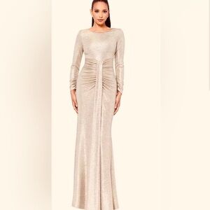 Like New - Elegant Metallic Gold Ruched Long Sleeve Gown — New Years Dress!